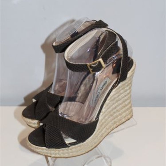 Jimmy Choo Brown Python Embossed Ankle Strap Wedge Shoes (Box & Dustbag) - Picture 9 of 15